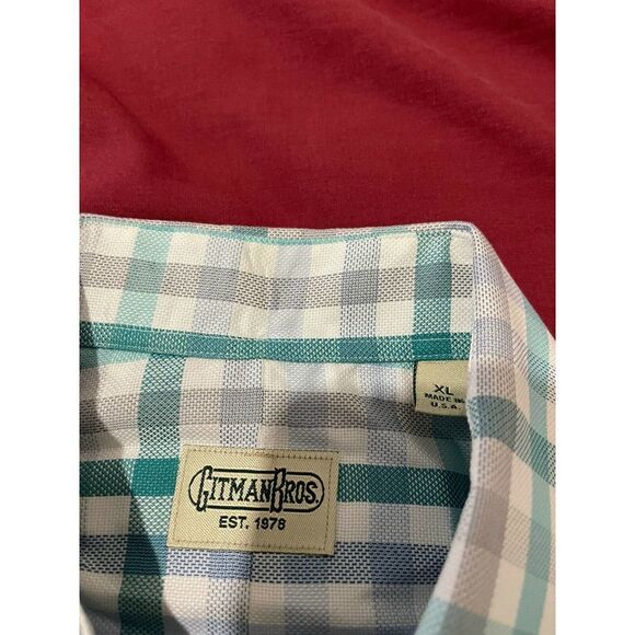 GITMAN BROS Men's Dress Shirt‎ White Gray Teal Plaid Cotton Size XL Made in USA - Picture 7 of 7